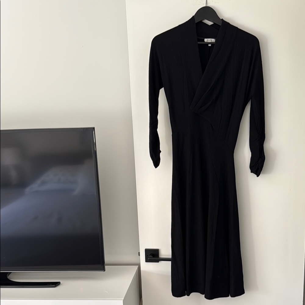 Max Mara black stretch wrap dress